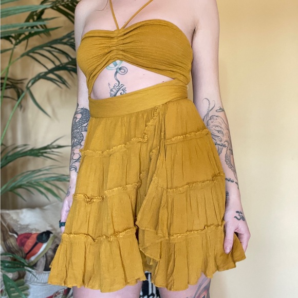 Mustard Halter Dress with Detachable Long Skirt main image 1